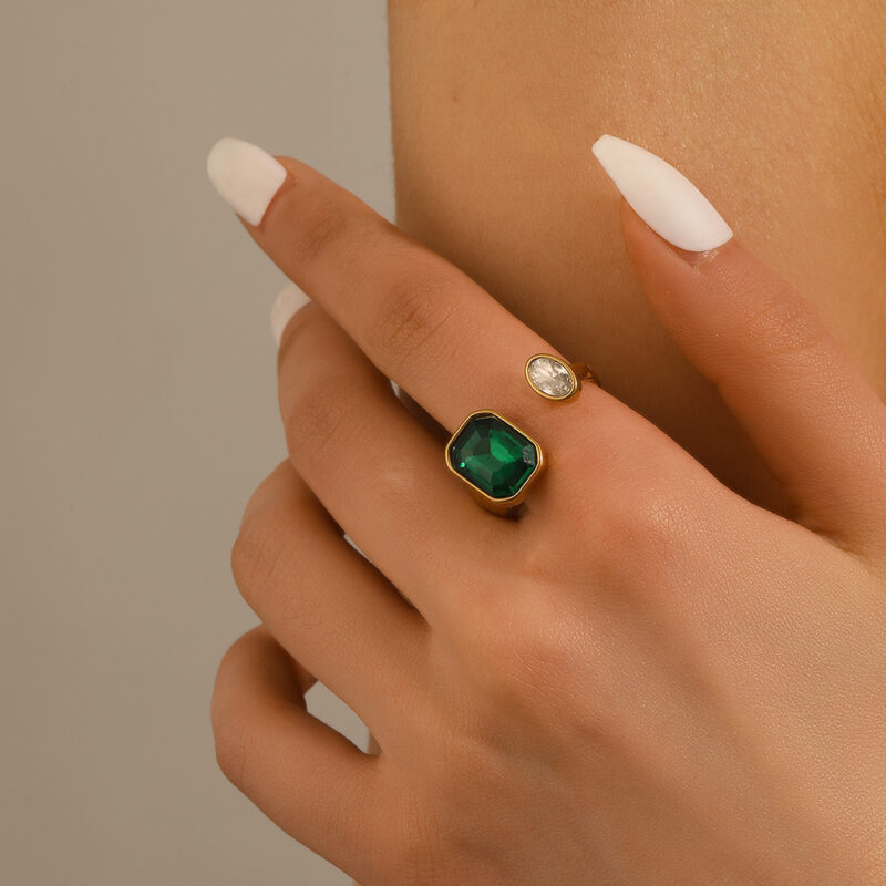 Adjustable Green Zircon Cocktail Ring for Women – 18K Gold Plated Trendy Jewelry - Image 5