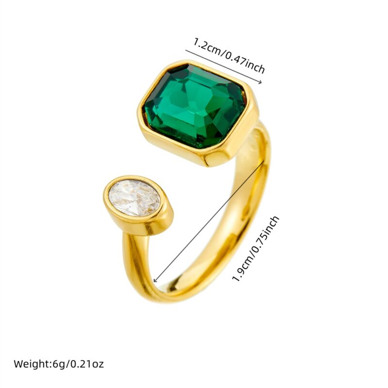 Adjustable Green Zircon Cocktail Ring for Women – 18K Gold Plated Trendy Jewelry - Image 6
