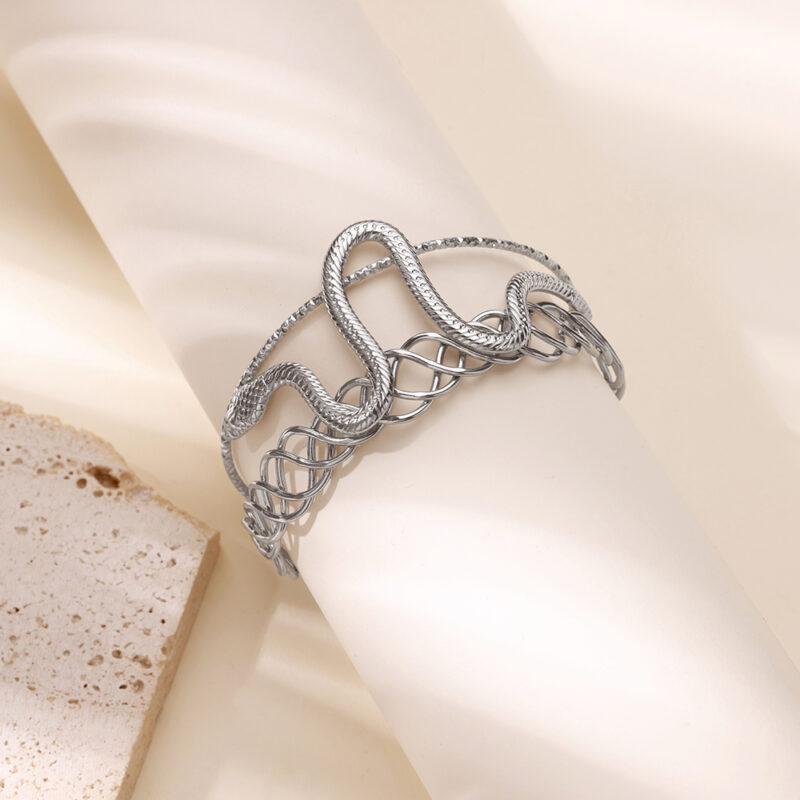 Gold Stainless Steel Snake Cuff Bangle – Vintage Geometric Animal Jewelry - Image 5