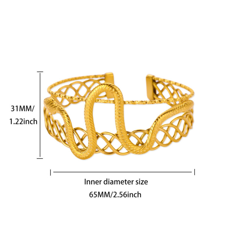 Gold Stainless Steel Snake Cuff Bangle – Vintage Geometric Animal Jewelry - Image 7