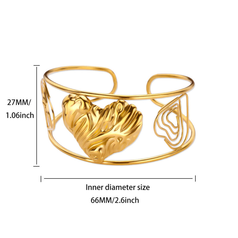 Gold Geometric Heart Cuff Bangle – Waterproof Stainless Steel - Image 7