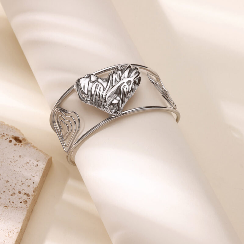 Gold Geometric Heart Cuff Bangle – Waterproof Stainless Steel - Image 5