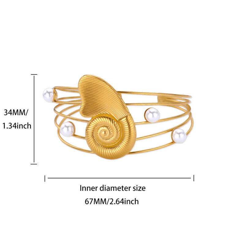Gold Conch Shell Pearl Cuff Bracelet – Waterproof Vintage Bangle - Image 6