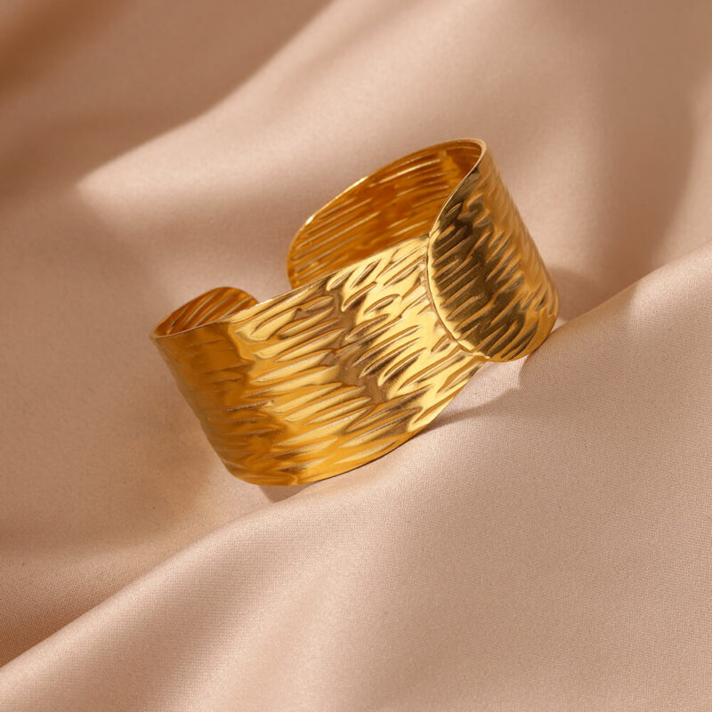 Gold Feather Open Cuff Bracelet – Stainless Steel Bangle - Image 5