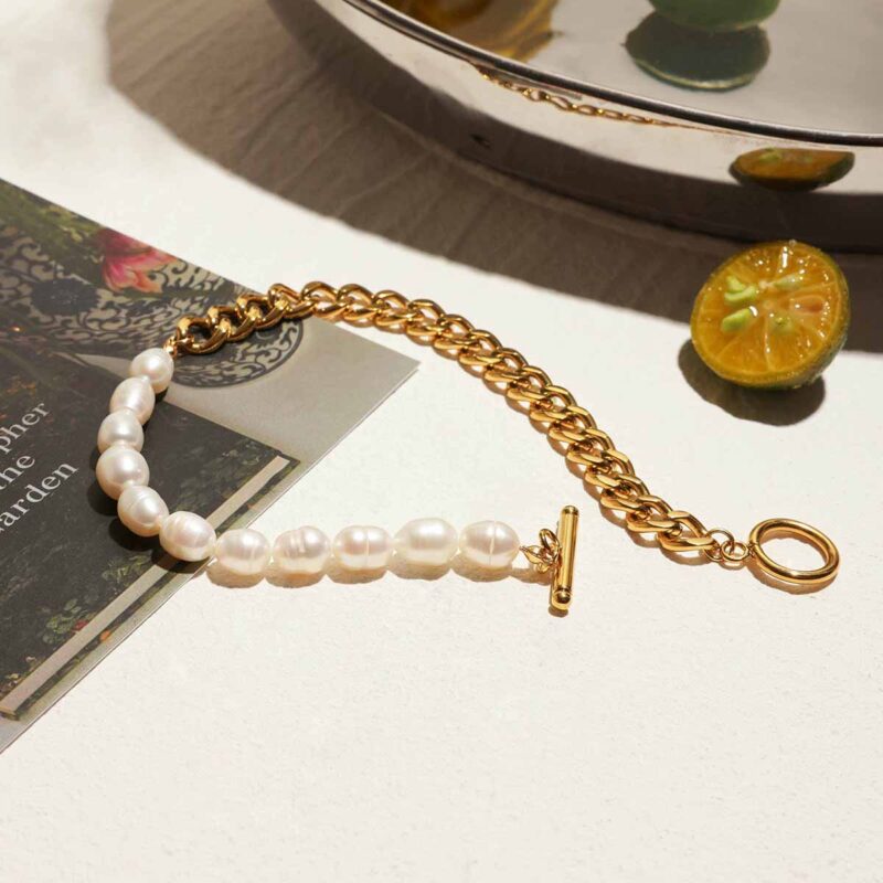 18K Gold Freshwater Pearl Cuban Chain Anklet – Waterproof & Tarnish-Free - Image 6