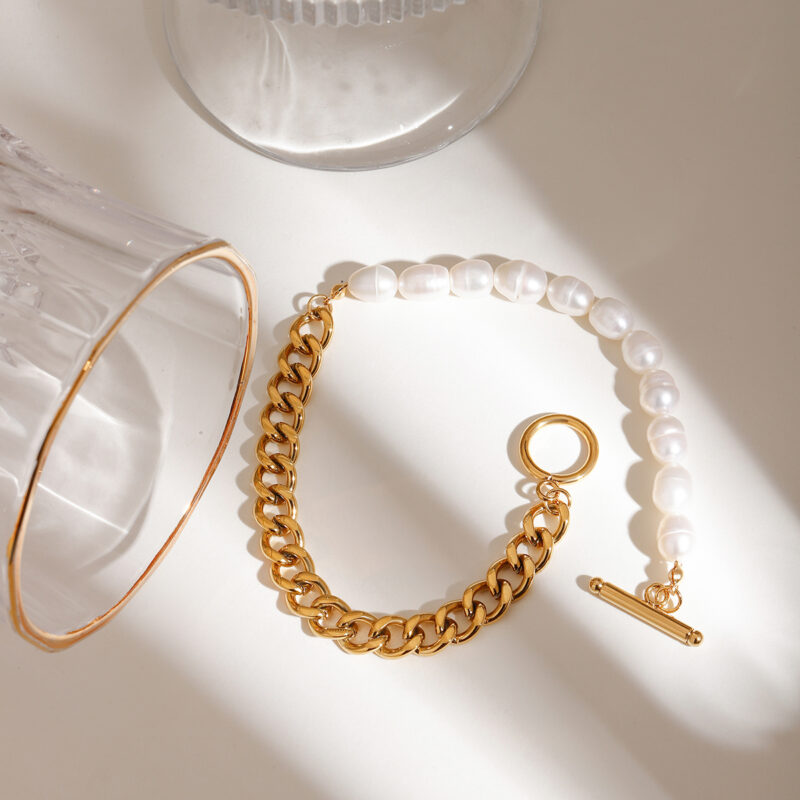 18K Gold Freshwater Pearl Cuban Chain Anklet – Waterproof & Tarnish-Free - Image 5