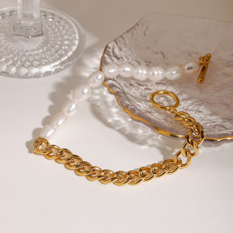 18K Gold Freshwater Pearl Cuban Chain Anklet – Waterproof & Tarnish-Free - Image 7