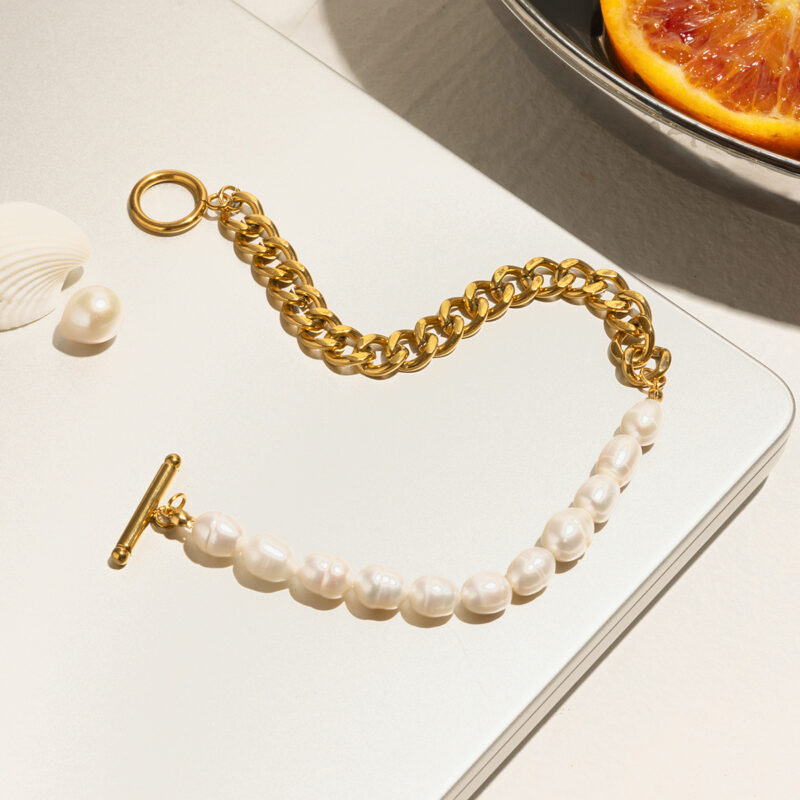18K Gold Freshwater Pearl Cuban Chain Anklet – Waterproof & Tarnish-Free - Image 4