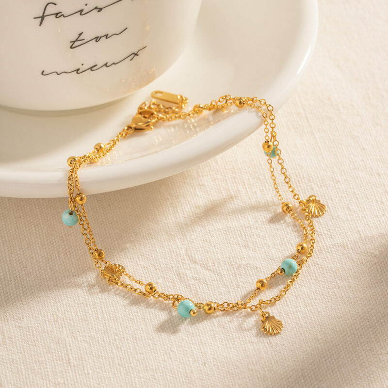 Double Layer Shell & Stone Anklet with Tassel – Waterproof Beach Jewelry - Image 5