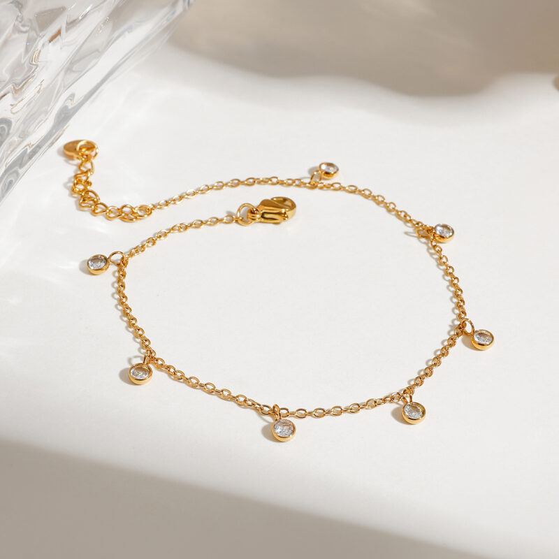 Elegant 18K Gold-Plated Waterproof Zircon Anklet for Daily Wear - Image 6