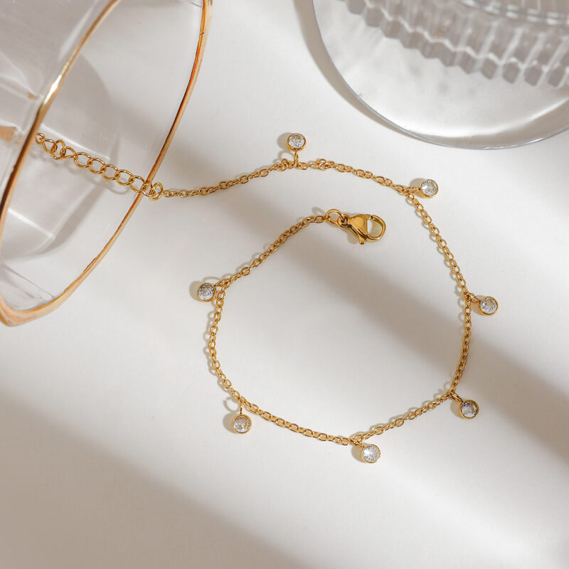 Elegant 18K Gold-Plated Waterproof Zircon Anklet for Daily Wear - Image 5