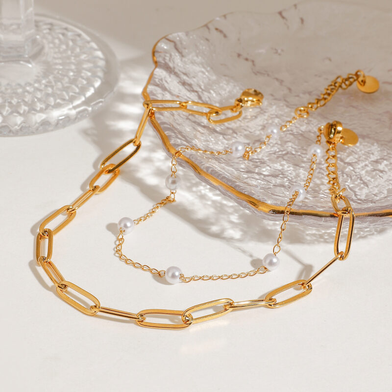 18K Gold-Plated Double-Layer Pearl Anklet – Waterproof & Hypoallergenic - Image 3