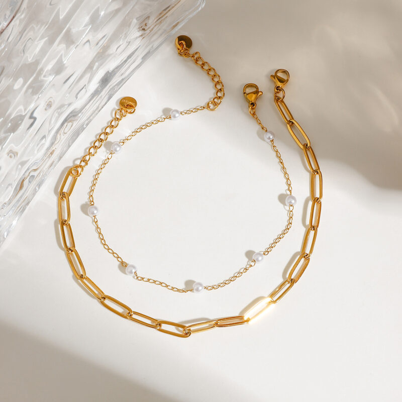 18K Gold-Plated Double-Layer Pearl Anklet – Waterproof & Hypoallergenic - Image 2