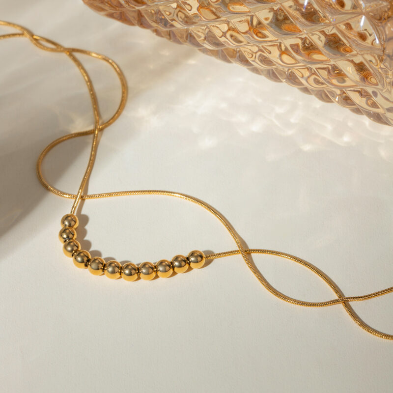 18K Gold Plated Waterproof Snake Chain Anklet with Shell & Steel Ball Accents - Image 6