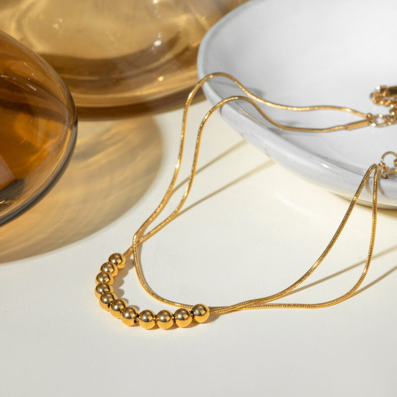 18K Gold Plated Waterproof Snake Chain Anklet with Shell & Steel Ball Accents - Image 3