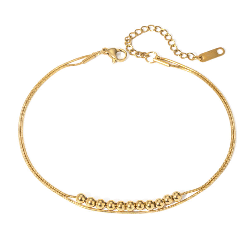 18K Gold Plated Waterproof Snake Chain Anklet with Shell & Steel Ball Accents - Image 7