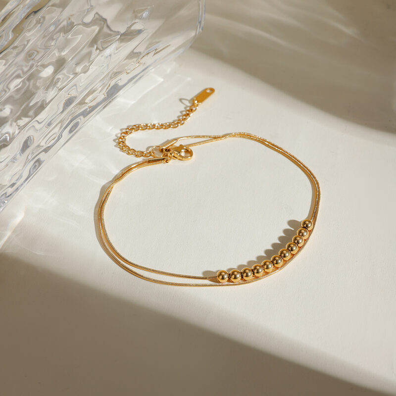 18K Gold Plated Waterproof Snake Chain Anklet with Shell & Steel Ball Accents - Image 4