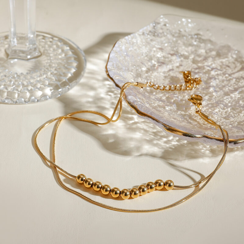 18K Gold Plated Waterproof Snake Chain Anklet with Shell & Steel Ball Accents - Image 5