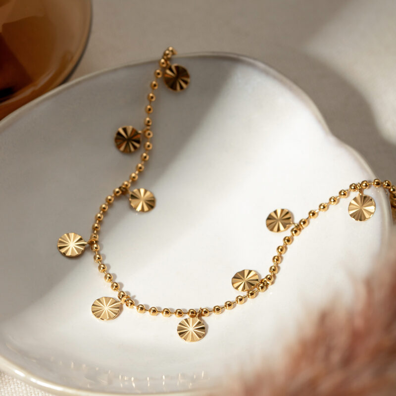 18K Gold Plated Petal Pendant Beaded Anklet – Waterproof & Anti-Allergic