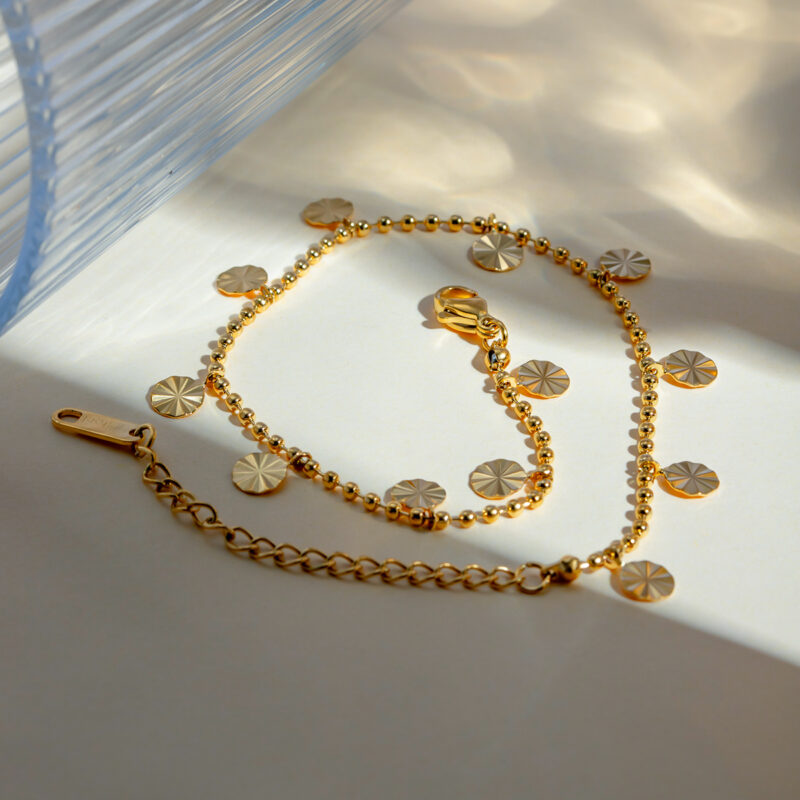 18K Gold Plated Petal Pendant Beaded Anklet – Waterproof & Anti-Allergic - Image 3