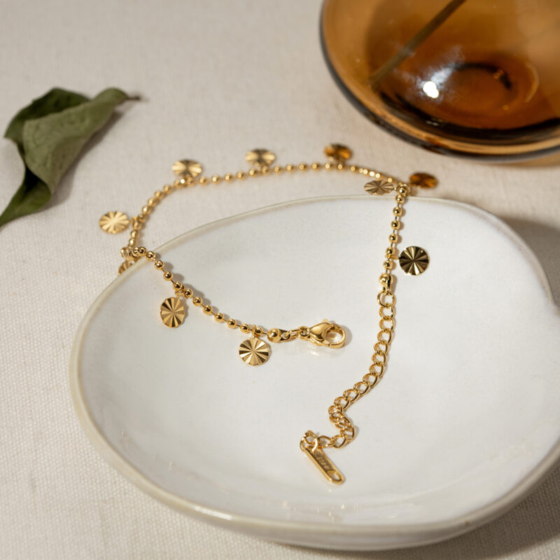 18K Gold Plated Petal Pendant Beaded Anklet – Waterproof & Anti-Allergic - Image 5
