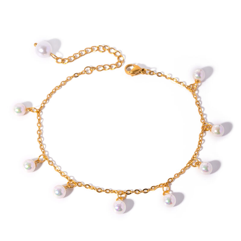 18K Gold Plated Shell Pearl Fringe Anklet – Waterproof & Hypoallergenic - Image 7
