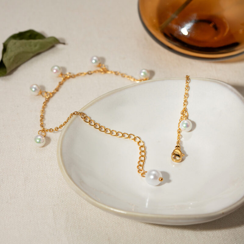 18K Gold Plated Shell Pearl Fringe Anklet – Waterproof & Hypoallergenic - Image 6