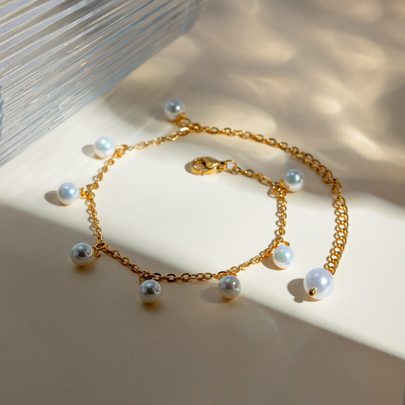 18K Gold Plated Shell Pearl Fringe Anklet – Waterproof & Hypoallergenic - Image 4