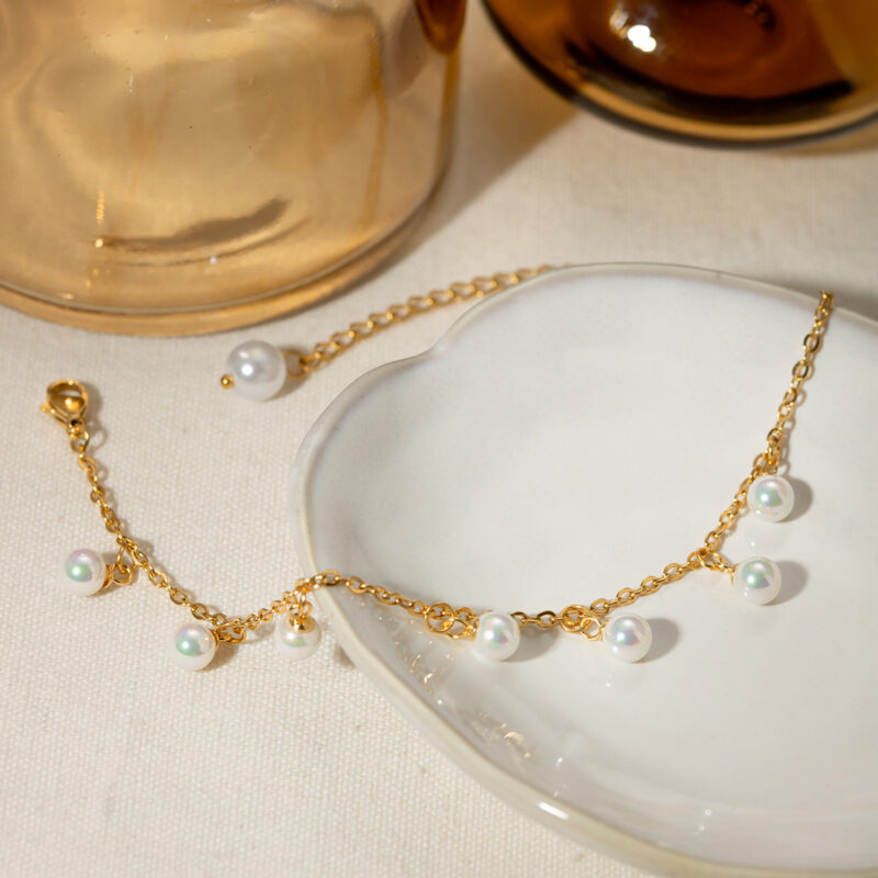 18K Gold Plated Shell Pearl Fringe Anklet – Waterproof & Hypoallergenic - Image 5