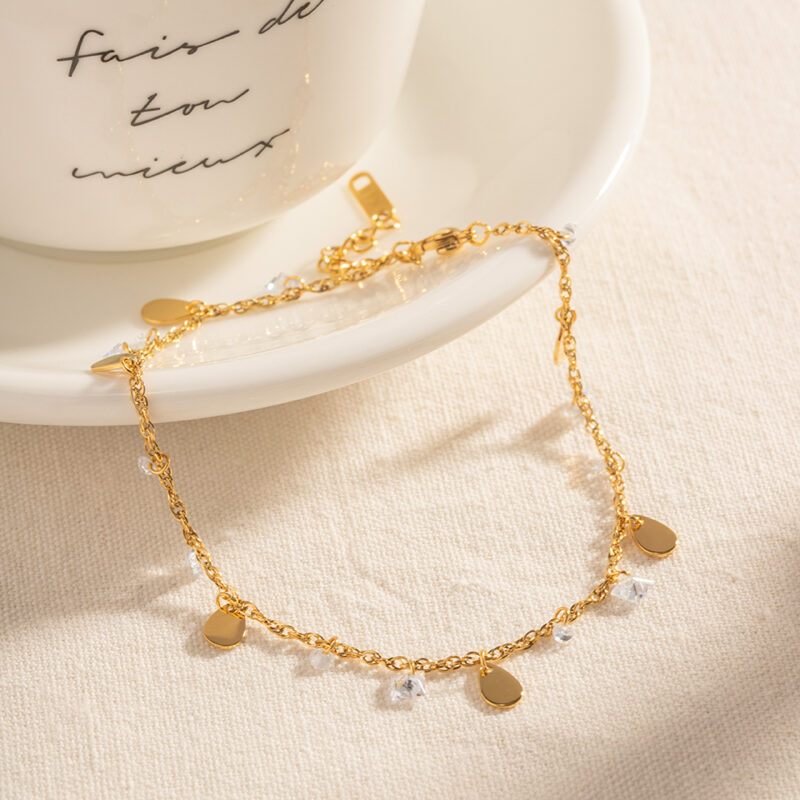 Elegant Crystal Water Drop Anklet with Tassel Pendant – Stainless Steel - Image 5