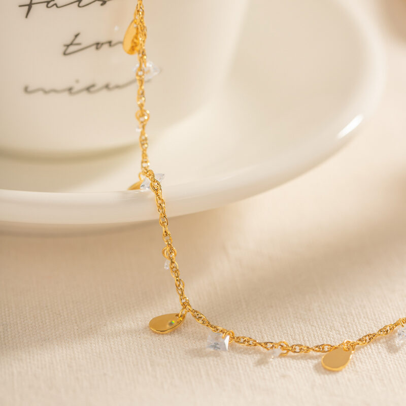 Elegant Crystal Water Drop Anklet with Tassel Pendant – Stainless Steel - Image 7