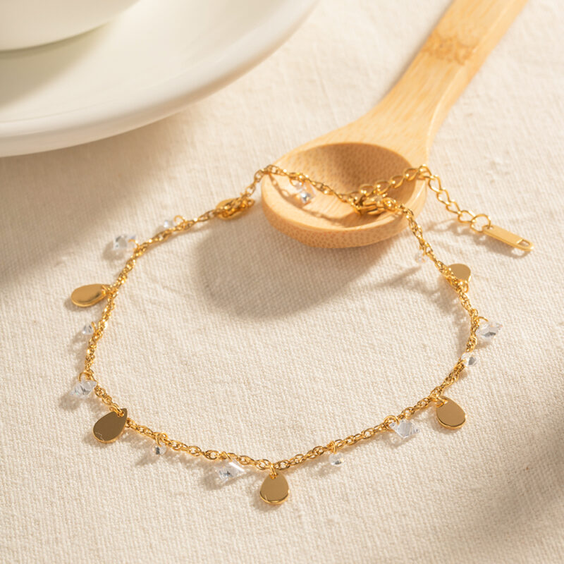 Elegant Crystal Water Drop Anklet with Tassel Pendant – Stainless Steel - Image 6