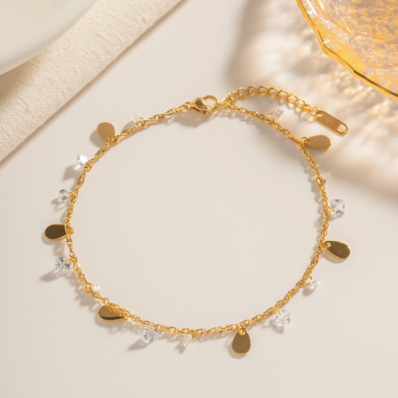 Elegant Crystal Water Drop Anklet with Tassel Pendant – Stainless Steel - Image 4