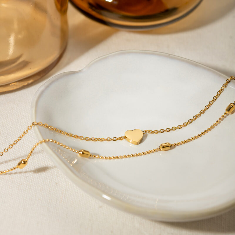 18K Gold Plated Double Layer Heart Anklet – Waterproof & Hypoallergenic - Image 4