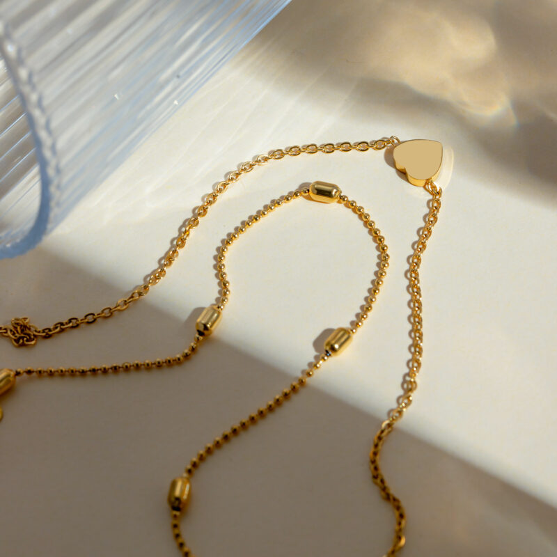 18K Gold Plated Double Layer Heart Anklet – Waterproof & Hypoallergenic - Image 2