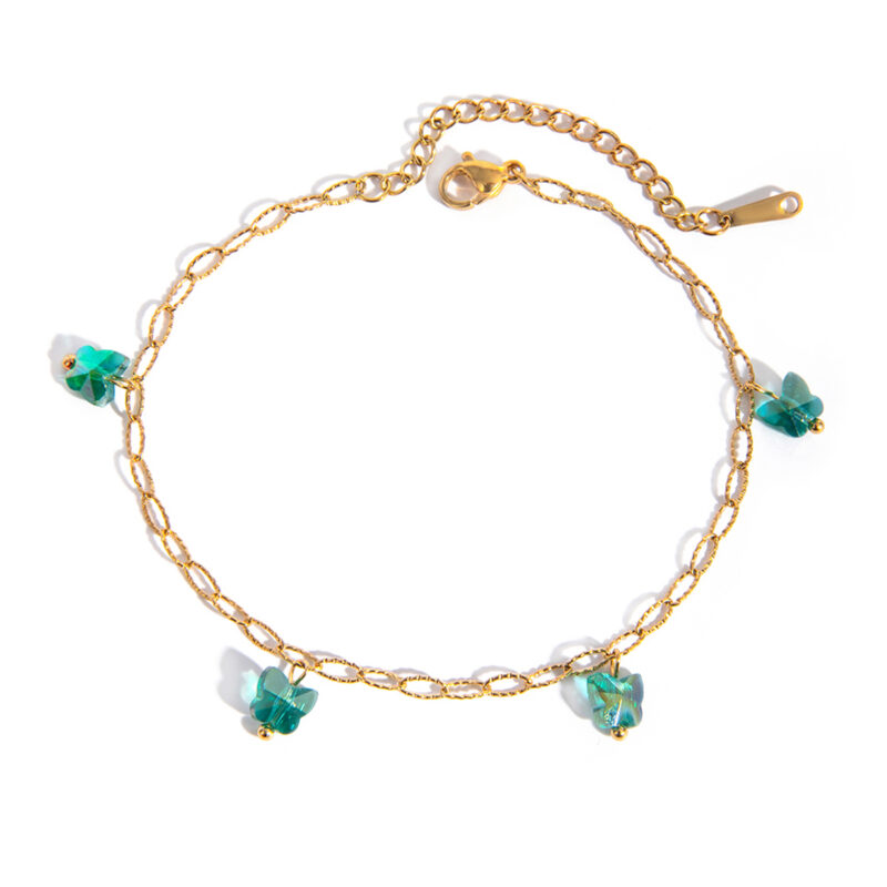 18K Gold Plated Green Butterfly Anklet – Waterproof Stainless Steel Jewelry - Image 4