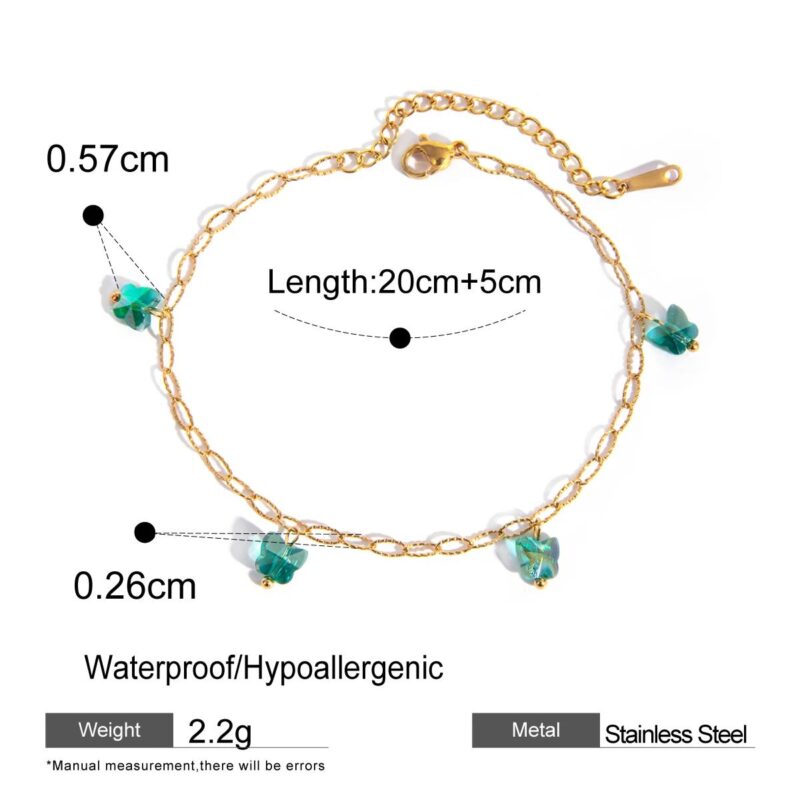 18K Gold Plated Green Butterfly Anklet – Waterproof Stainless Steel Jewelry - Image 5