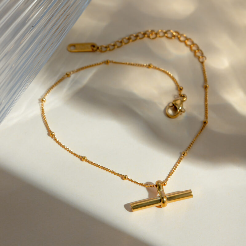 18K Gold Plated Stainless Steel Beaded Rod Pendant Anklet - Waterproof & Anti-Allergic - Image 4