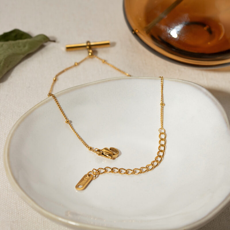 18K Gold Plated Stainless Steel Beaded Rod Pendant Anklet - Waterproof & Anti-Allergic - Image 5