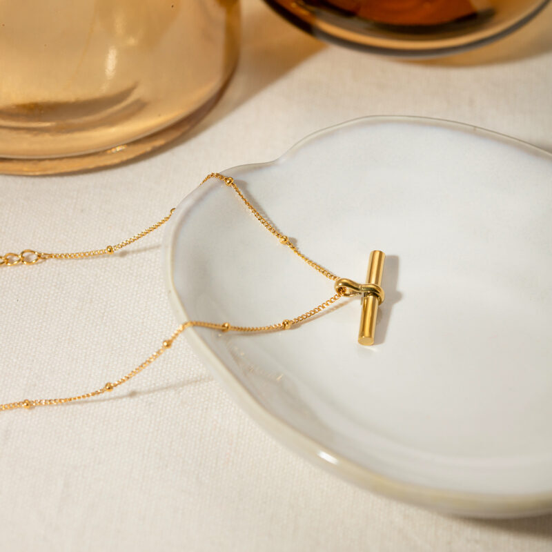 18K Gold Plated Stainless Steel Beaded Rod Pendant Anklet - Waterproof & Anti-Allergic - Image 3