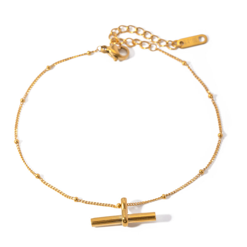 18K Gold Plated Stainless Steel Beaded Rod Pendant Anklet - Waterproof & Anti-Allergic - Image 6