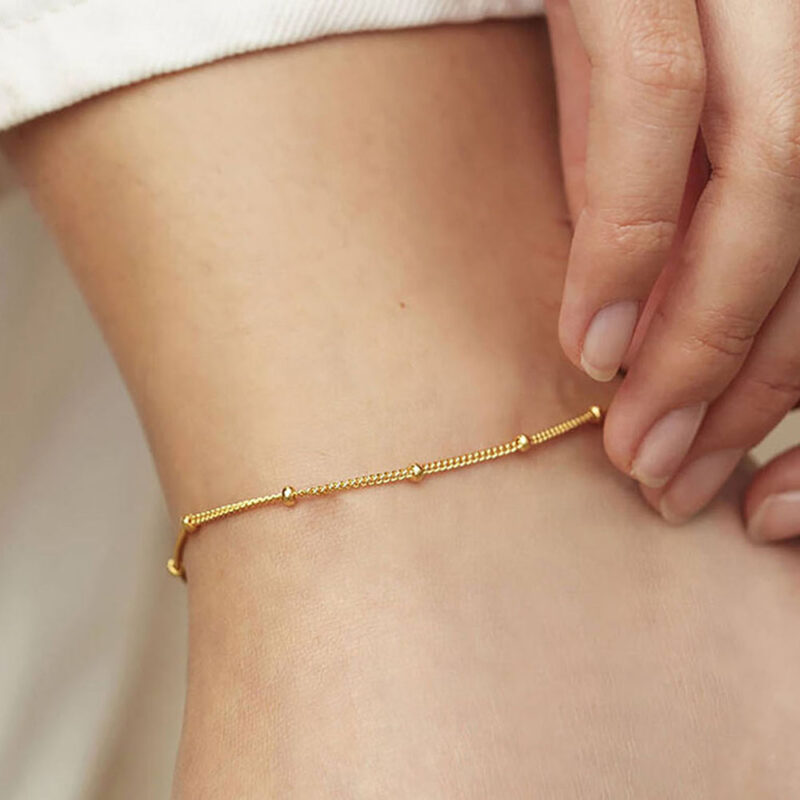 18K Gold Plated Stainless Steel Beaded Rod Pendant Anklet - Waterproof & Anti-Allergic
