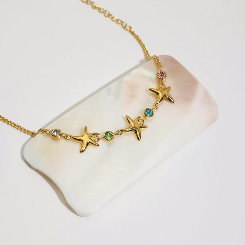 Women's 18K Gold-Plated Starfish Bracelet with Colorful Zircon for Ocean-Inspired Elegance - Image 5