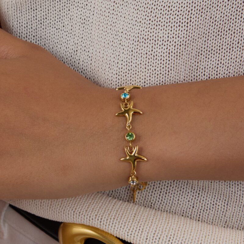 Women's 18K Gold-Plated Starfish Bracelet with Colorful Zircon for Ocean-Inspired Elegance - Image 3