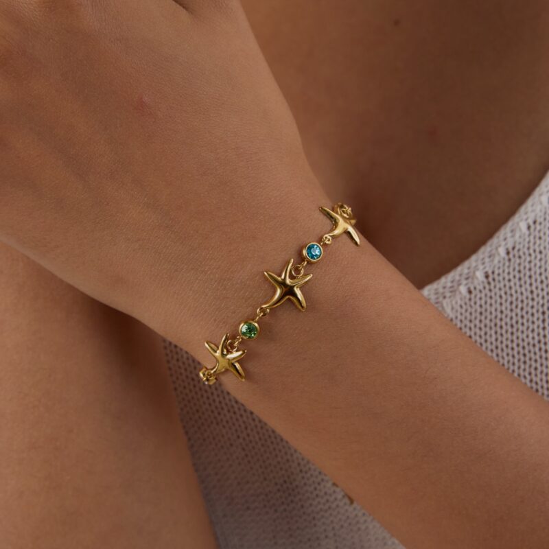 Women's 18K Gold-Plated Starfish Bracelet with Colorful Zircon for Ocean-Inspired Elegance - Image 4