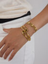 18K Gold-Plated Multi-Layer Chain Bracelet for Women - Glossy Oval Link Design