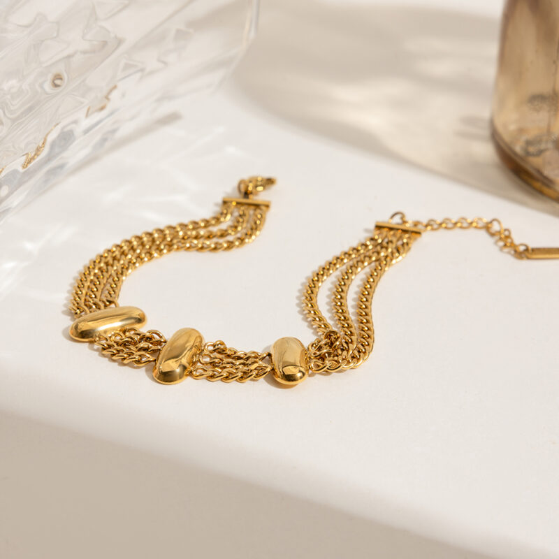18K Gold-Plated Multi-Layer Chain Bracelet for Women - Glossy Oval Link Design - Image 5