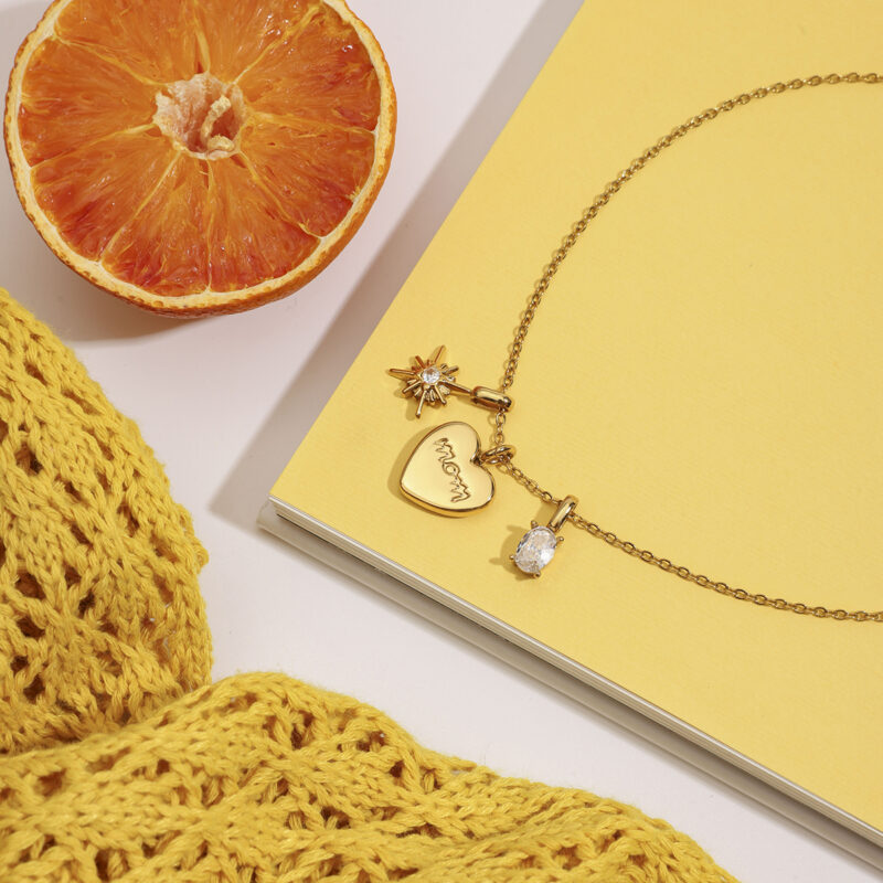 Exquisite "MOM" Heart Pendant Necklace 18K Gold-plated Stainless Steel with Zircon for Women - Image 5