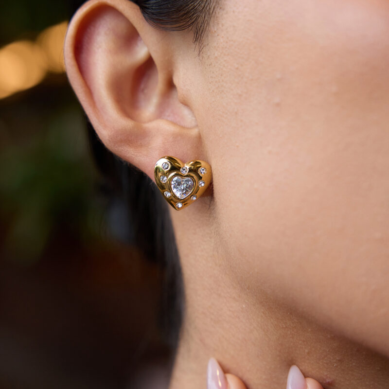 18K Gold-Plated Heart-Shaped Zircon Earrings for Women - Trendy Jewelry for Daily Wear - Image 2
