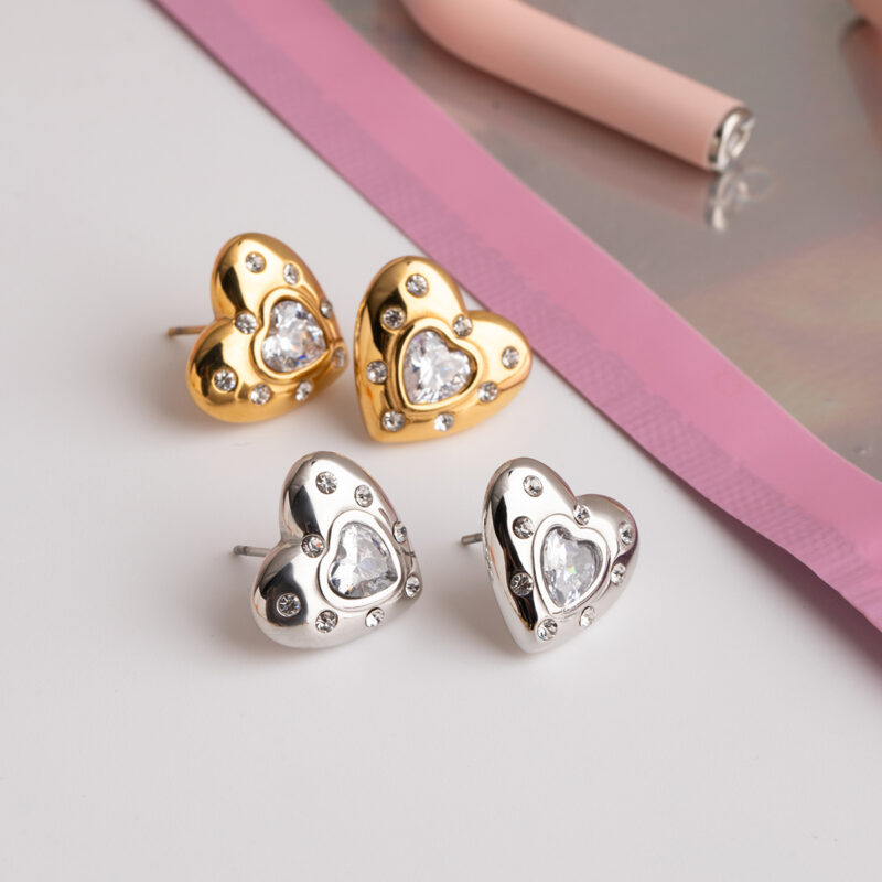 18K Gold-Plated Heart-Shaped Zircon Earrings for Women - Trendy Jewelry for Daily Wear - Image 3
